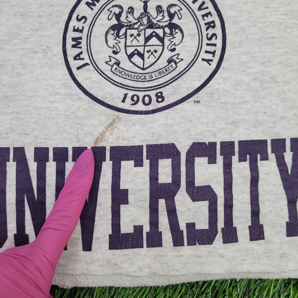 Vintage James-Madison University JMU Cropped Sweatshirt Womens L 21x18 USA - Picture 5 of 10